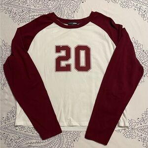 Fashion Nova Burgundy and White Long Sleeve Top